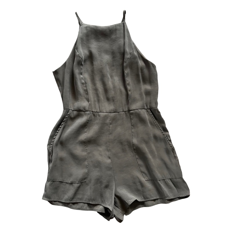 Sienna Sky Women Olive Green Halter Neck Romper Spaghetti Strap Pocket Large